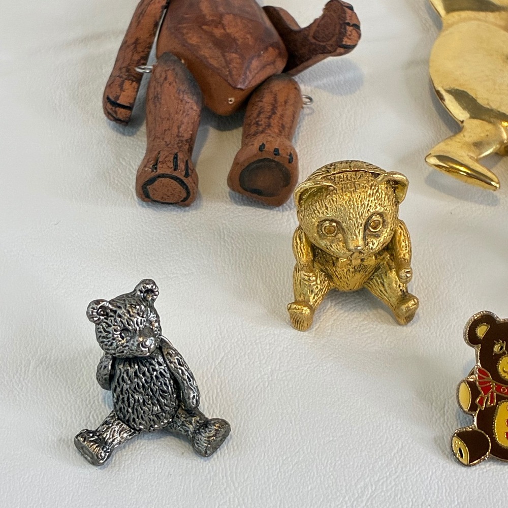 Vintage Teddy Bear Brooch Pin Lot Figural Articulated Gold Tone - Picture 7 of 12